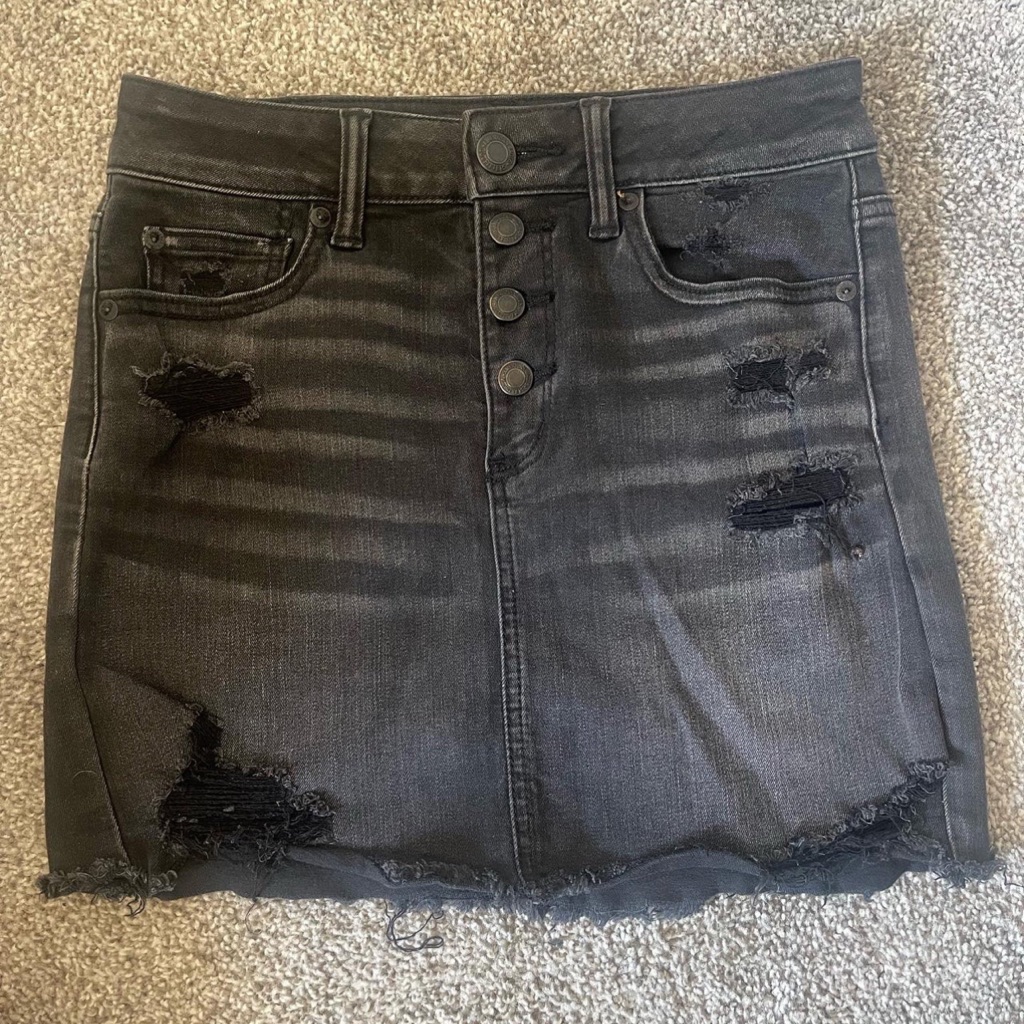 Ae Black Denim Skirt